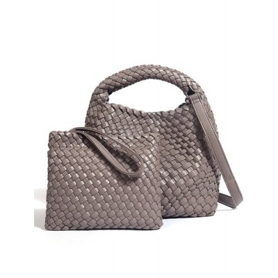 위빙 바스켓 토트 숄더백-파우치